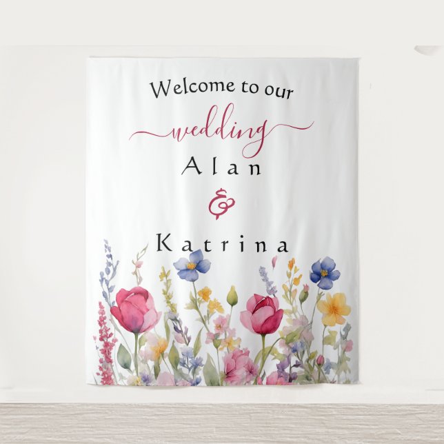 Colorful Garden Boho Wildflowers Tapestry (Front)