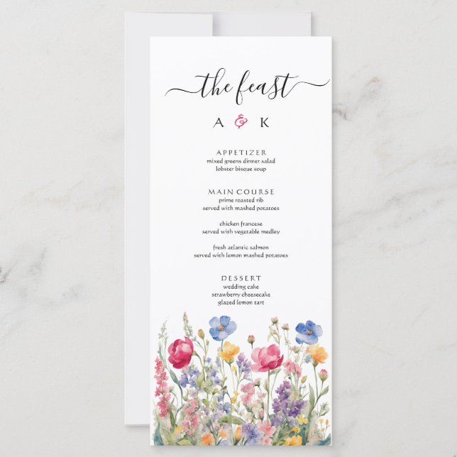 Colorful Garden Boho Wildflowers Wedding Menu (Front)