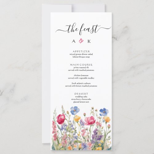 Colorful Garden Boho Wildflowers Wedding Menu