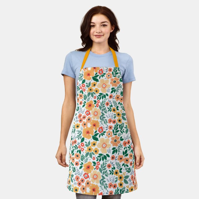 Colorful Garden Bouquet Pattern Apron (Worn)