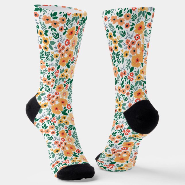 Colorful Garden Bouquet Pattern Socks (Angled)