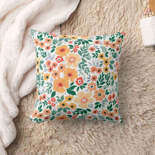 Colorful Garden Bouquet Pattern Throw Pillow (Blanket)