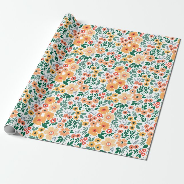 Colorful Garden Bouquet Pattern Wrapping Paper (Unrolled)
