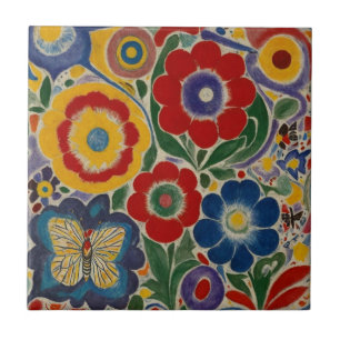 Colorful Garden Butterfly Ceramic Tile