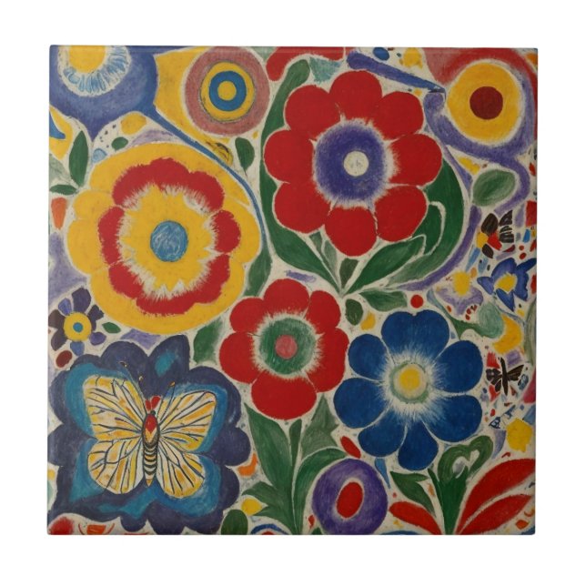 Colorful Garden Butterfly Ceramic Tile (Front)