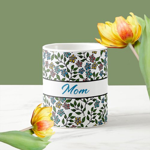 Colorful Garden Floral Custom Name  Coffee Mug