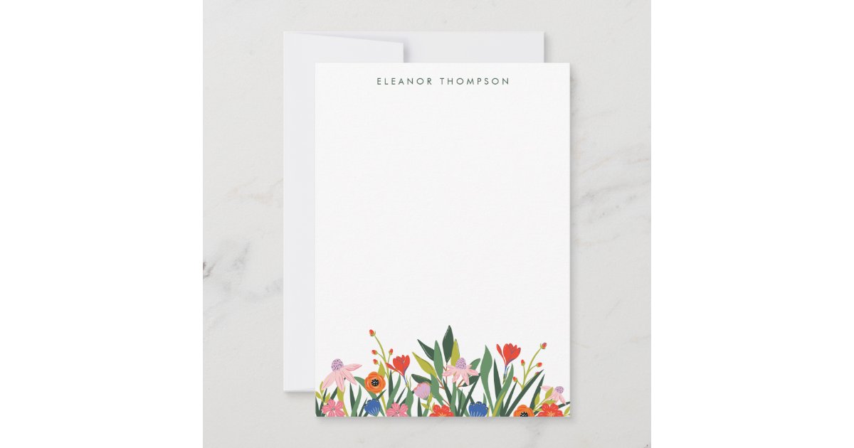 Colorful Garden Floral Personalized Stationery Note Card | Zazzle