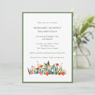 Colorful Garden Floral Wildflower 90th Birthday Invitation
