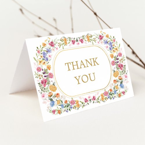 Colorful Garden Flowers Blank Wedding Thank You