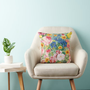 Colorful Garden Flowers - Boho Floral Pillow