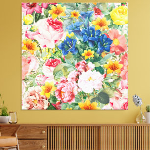 Colorful Garden Flowers - Boho Floral Pillow Canvas Print
