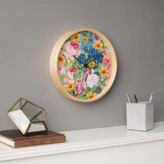 Colorful Garden Flowers - Boho Floral Pillow Clock