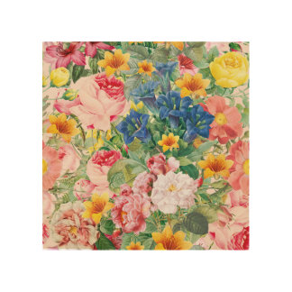 Colorful Garden Flowers - Boho Floral Pillow Wood Wall Art