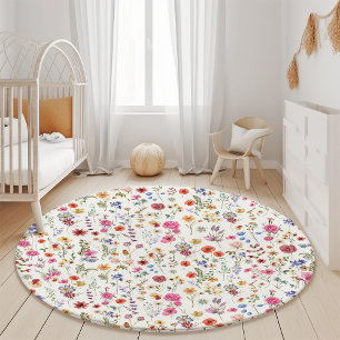 Colorful Garden Flowers Boho Wildflower Home Decor Rug