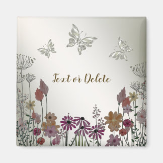 Colorful Garden Flowers Butterflies Golden Rustic Magnet