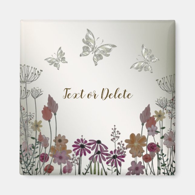 Colorful Garden Flowers Butterflies Golden Rustic Magnet (Front)