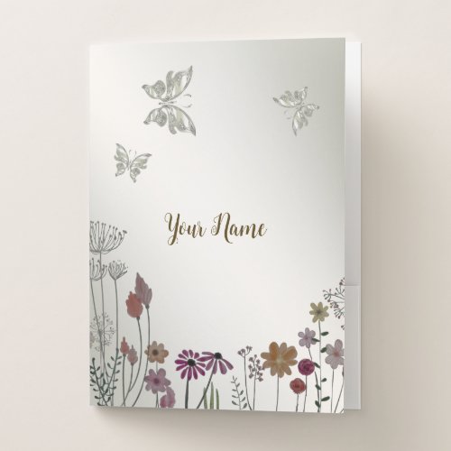 Colorful Garden Flowers Butterflies Golden Rustic Pocket Folder