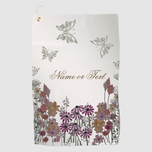 Colorful Garden Flowers Butterflies Nature Rustic Golf Towel