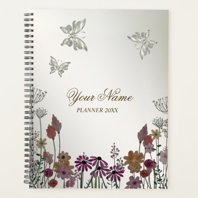 Colorful Garden Flowers Butterflies Nature Rustic Planner (Front)