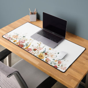 Colorful Garden Flowers Custom Name Office Desk Mat