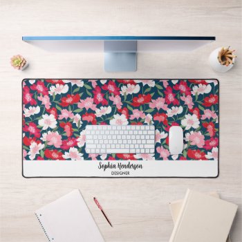 Colorful Garden Flowers Custom Text Cute Floral Desk Mat by colorfulgalshop at Zazzle
