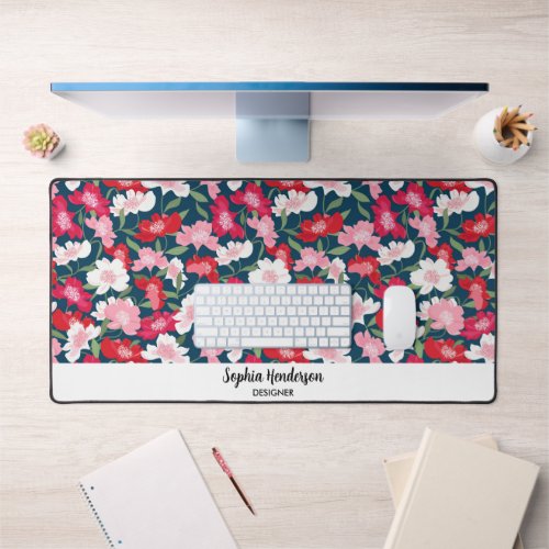 Colorful Garden Flowers Custom Text Cute Floral Desk Mat