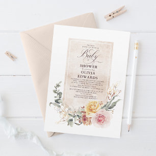 Colorful Garden Flowers Elegant Boho Baby Shower Invitation