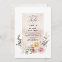 Colorful Garden Flowers Elegant Boho Baby Shower Invitation