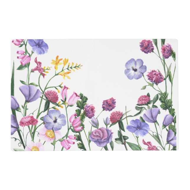 Colorful Garden Flowers Floral Border Modern Placemat (Front)