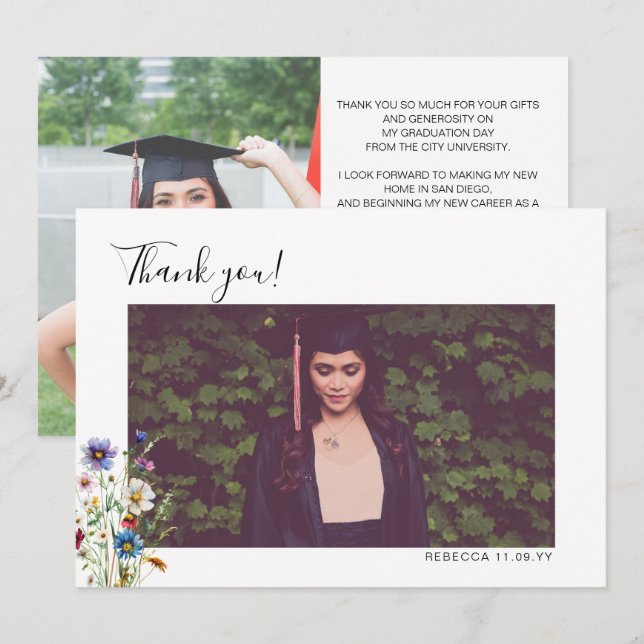 Colorful garden flowers Graduation Thank you photo (Front/Back)