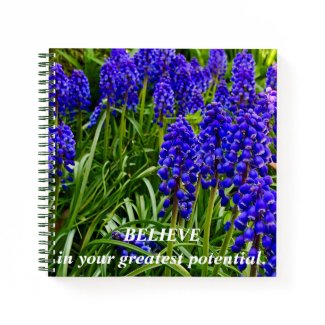 Colorful garden flowers. Grape Hyacinth. Believe. Notebook