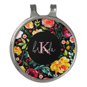 Colorful garden flowers pattern custom monograms golf hat clip