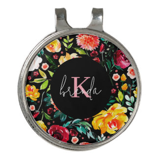 Colorful garden flowers pattern custom monograms golf hat clip