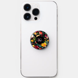 Colorful garden flowers pattern custom monograms PopSocket | Zazzle