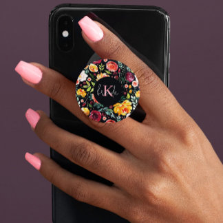 Colorful garden flowers pattern custom monograms PopSocket