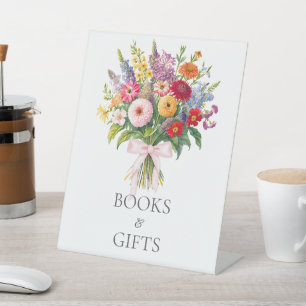 Colorful Garden Flowers Pink Bow Baby Shower Gifts Pedestal Sign