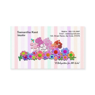 Colorful Garden Flowers Pretty Stripes Babysitter Business Card Colorful Garden Flowers Pretty Stripes Babysitter Business Card