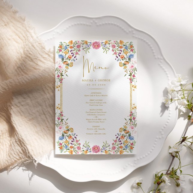 Colorful Garden Flowers Spring Wedding Menu Card (Creator Uploaded)