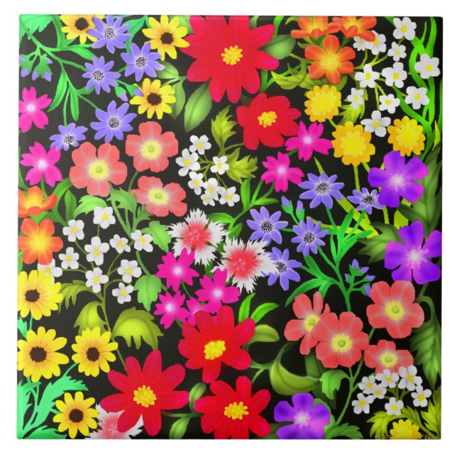 Colorful Garden Flowers Tile (Front)