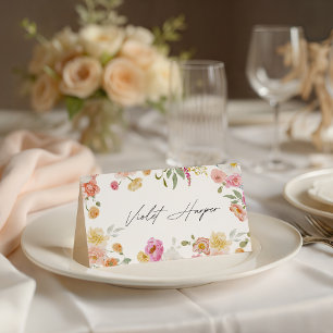 Colorful Garden Flowers Wedding Place Card