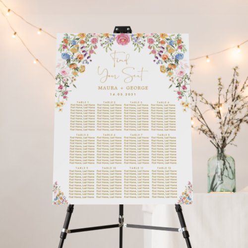 Colorful Garden Flowers Wedding Seating Chart Foam Board