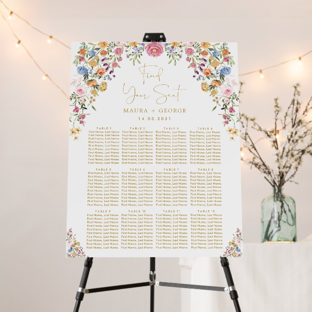 Colorful Garden Flowers Wedding Seating Chart Foam Board (In Situ (Stand))