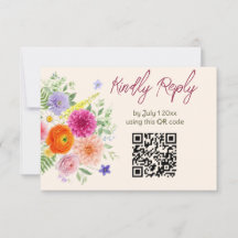 Colorful Garden Flowers Wedding Website QR Code