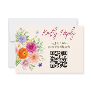 Colorful Garden Flowers Wedding Website QR Code RSVP Card