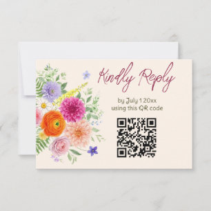 Colorful Garden Flowers Wedding Website QR Code RSVP Card