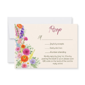 Colorful Garden Flowers Wedding Website QR Code  RSVP Card