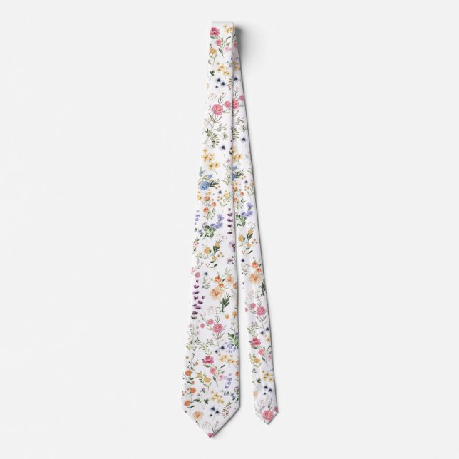 Colorful Garden Flowers Wildflower Spring Meadow Neck Tie (Front)