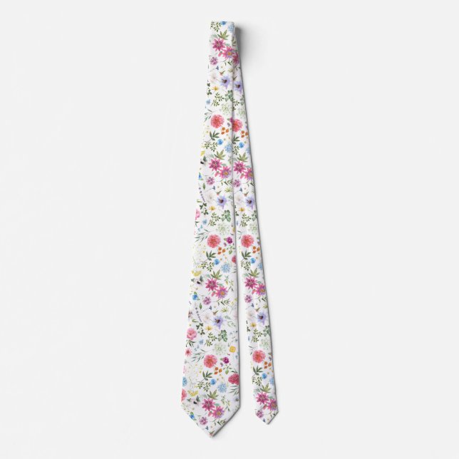 Colorful Garden Flowers Wildflower Spring Meadow Neck Tie (Front)