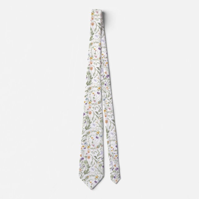 Colorful Garden Flowers Wildflower Spring Meadow Neck Tie (Front)