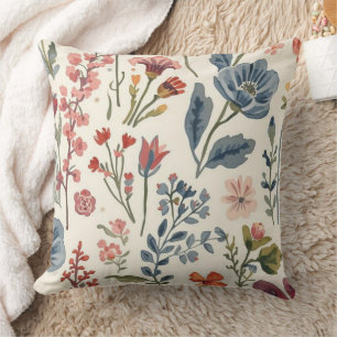 Colorful Garden Flowers Wildflower Spring Meadow Throw Pillow